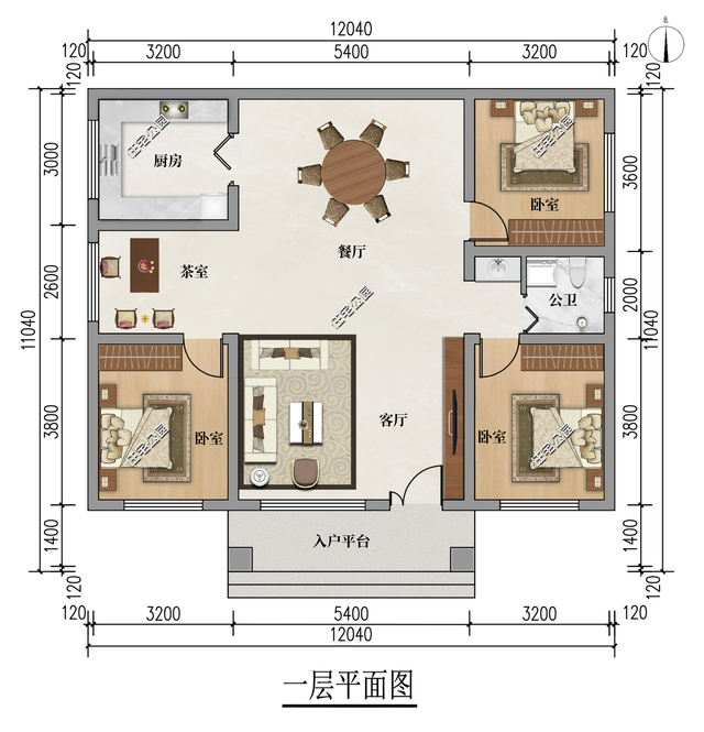 河南于先生定制设计12×11米新中式一层雅宅，简约实用的养老房